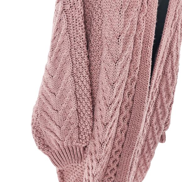 Topshop Women’s Chunky Cable Knit Long Open Front Cardigan Pink Rose Size 8 - Picture 7 of 16